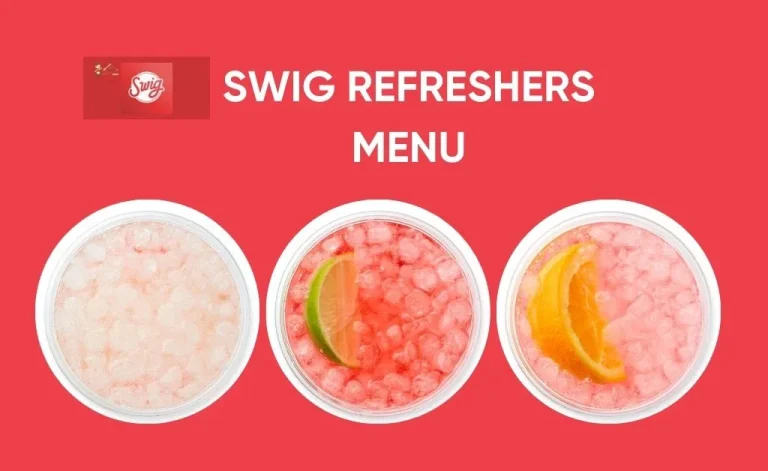 Swig refreshers menu with prices and calories